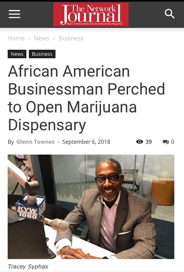 African American Businessman Perched to Open Marijuana Dispensary